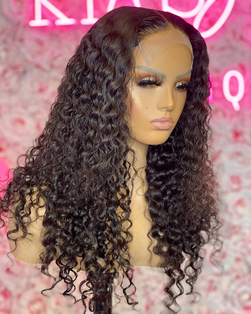 

Indian Deep Curly Lace Front Wig Human Hair Wigs For Black Women Deep Wave 4x4 Closure Wig Glueless Curly Lace Frontal Wig