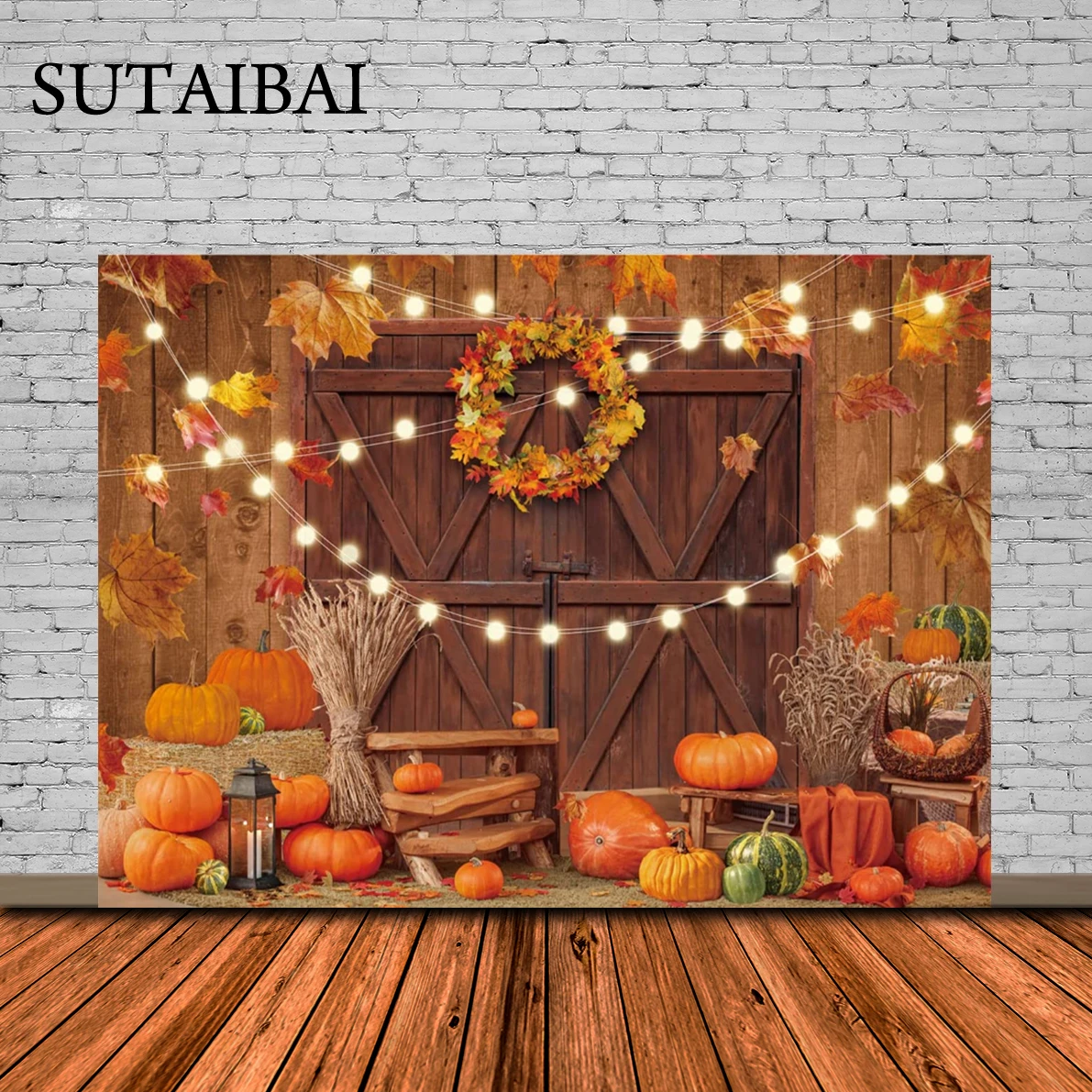 

Fall Backdrop for Photography Wooden Door Autumn Thanksgiving Backdrops for Photography Pumpkin Harvest Barn Fall Backdrop