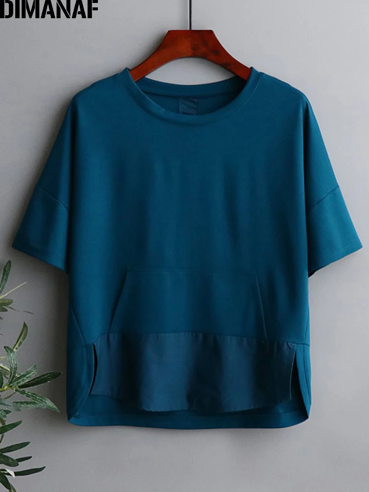 

DIMANAF 2022 Summer Women T-Shirts Solid Basic Lady Tops Cotton Tunic Tees Casual Shirt Blouse Oversize Loose Clothing