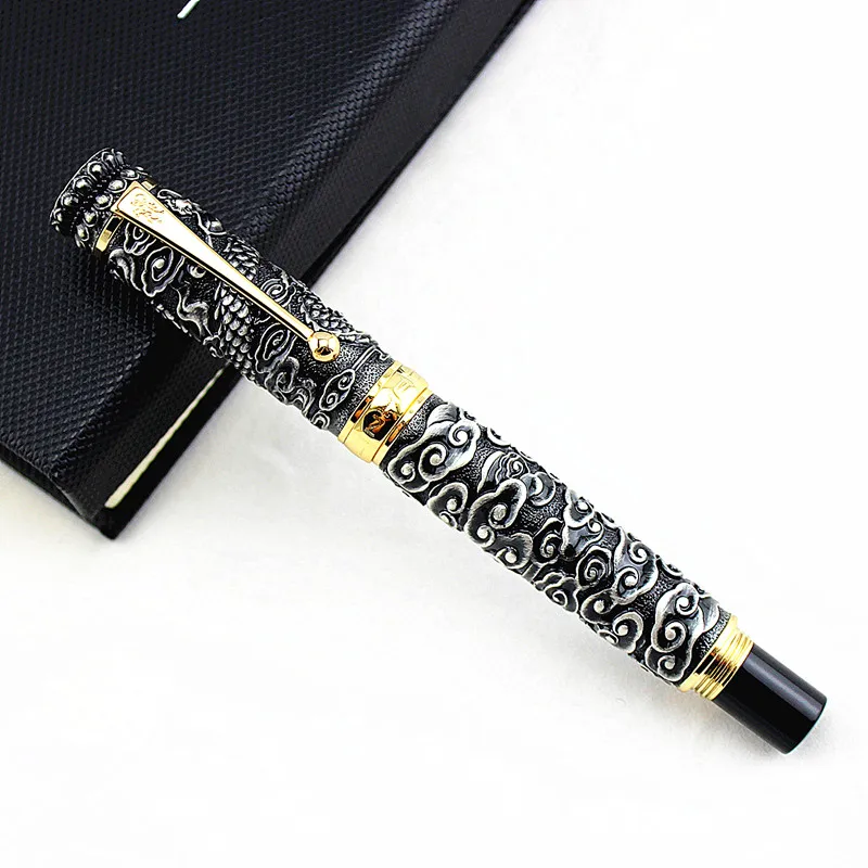 

Jinhao Dragon Black Metal Fountain Pen Titanium Black F/M/Bent Nib 0.5/1.0mm Matte Barrel with Gift Box Business Pen Set