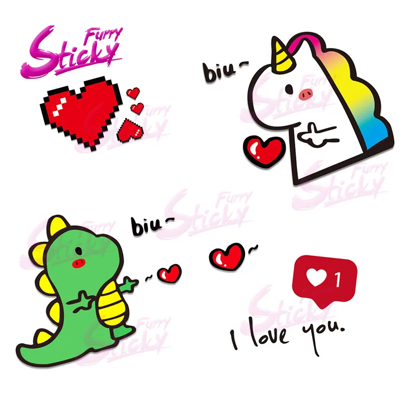 

Furry Sticky Love U Sticker Cute Dinosaur Car Sticker Decal Helmet Trunk Mazda Stickers Wall Sticker