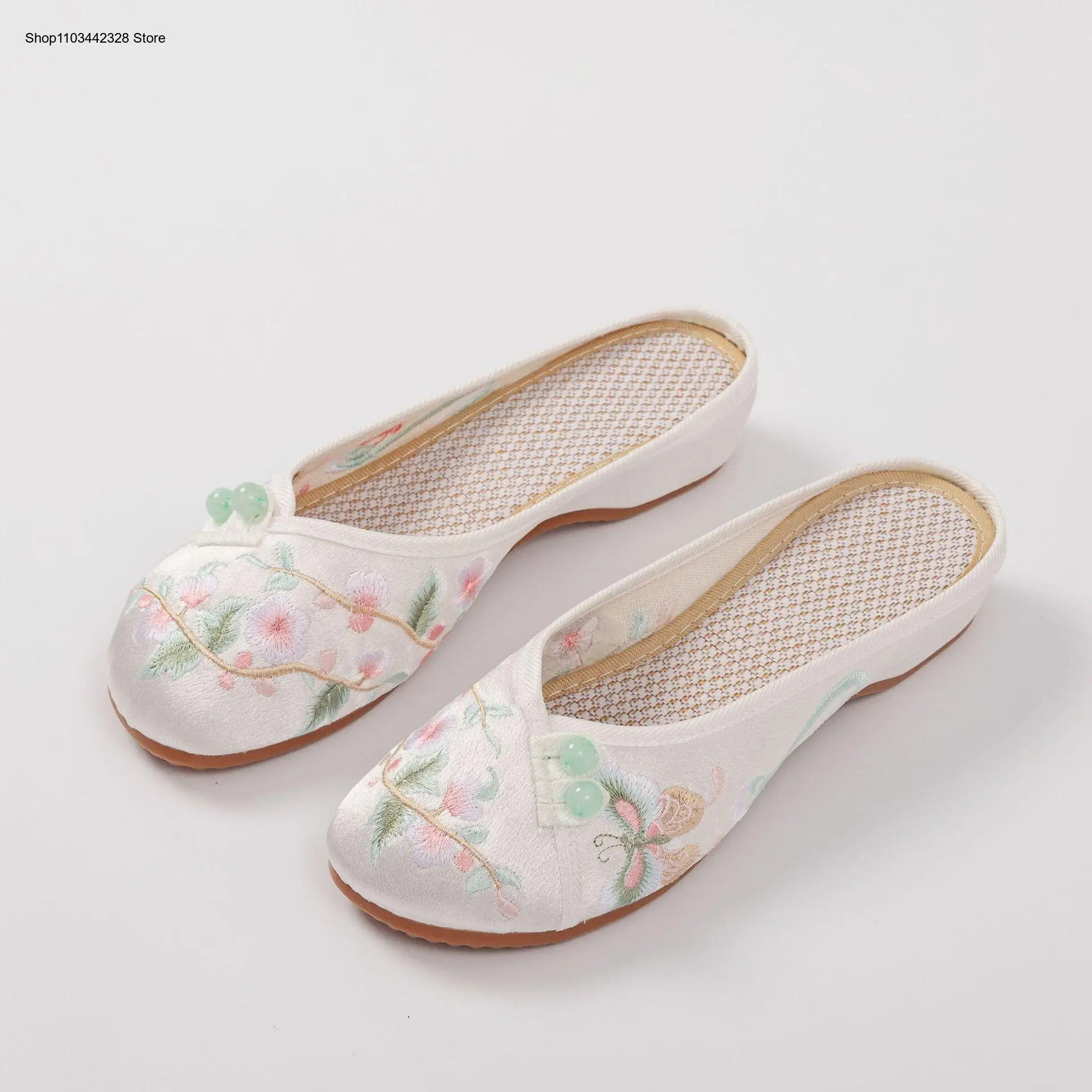 Летние Новые шлепанцы в китайском стиле из мерсеризованного атласа с вышивкой
