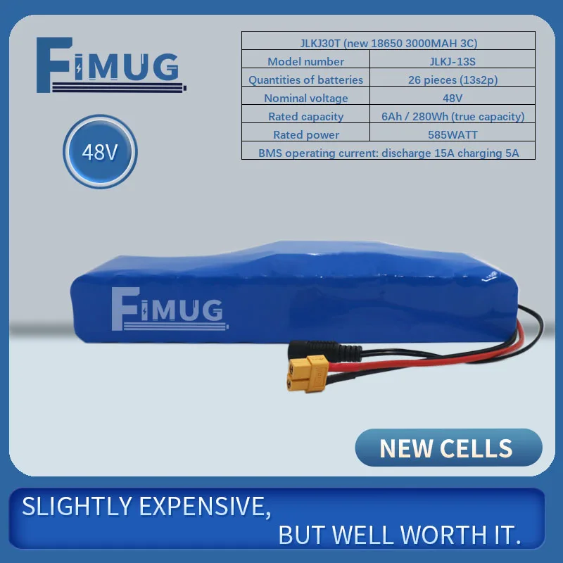 

FIMUG 48V 13S2P 6Ah Scooter Battery Pack Brand New 18650 with 15A BMS for Electric Scooter Motorcycle Bicycle 48V Motor etc