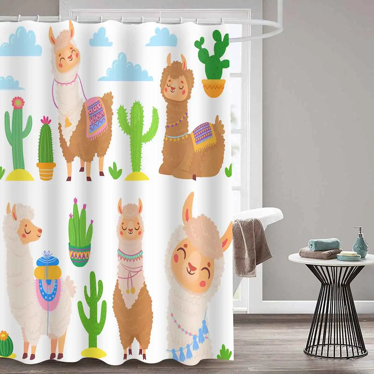 

MTMETY Alpaca Pattern Bath curtain Waterproof Shower Curtains Polyester Cartoon Bath Screen Curtain for Bathroom Home Decor