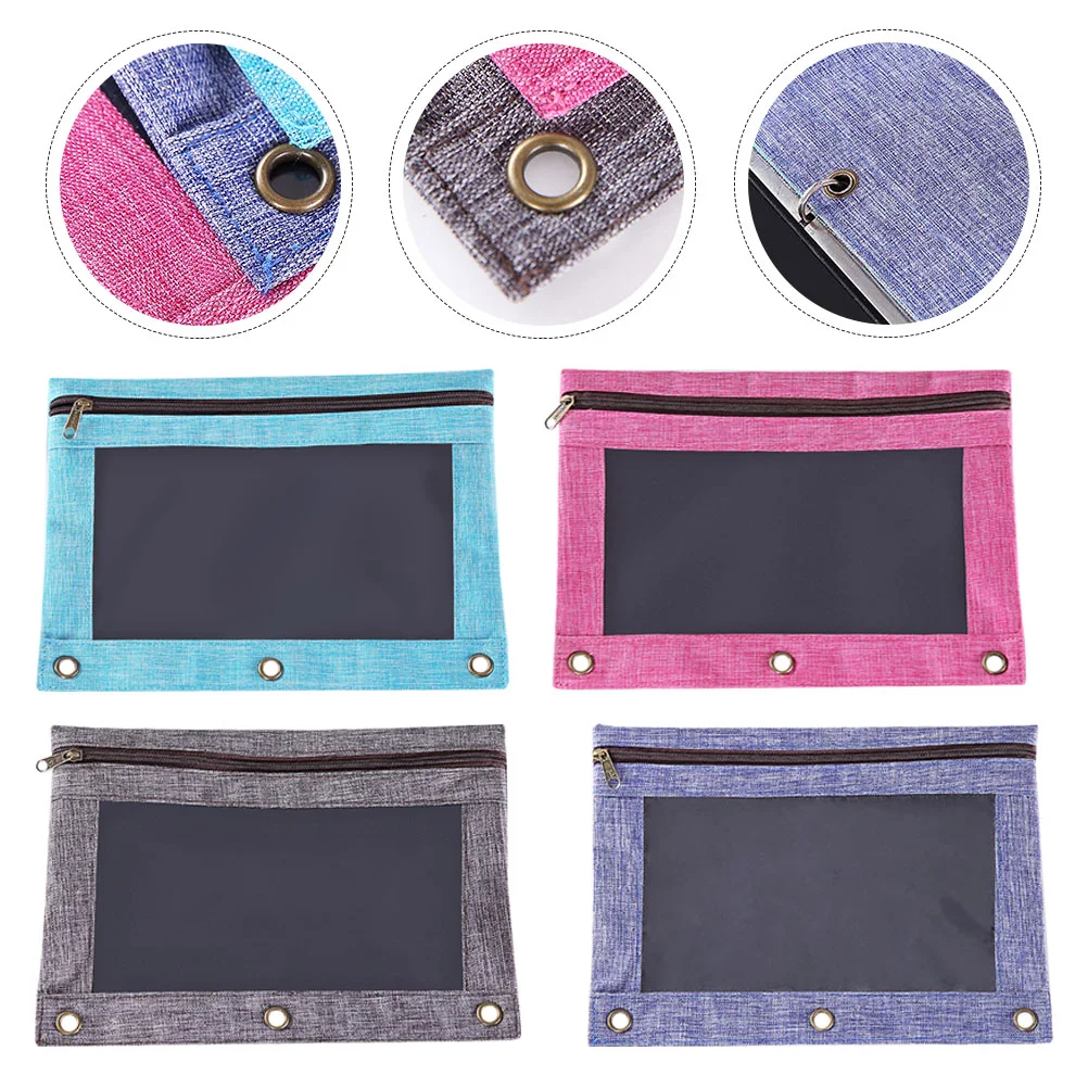 

4pcs Portable B5 Binder Pockets Loose-leaf Bill Storage Pouches Pens Holders
