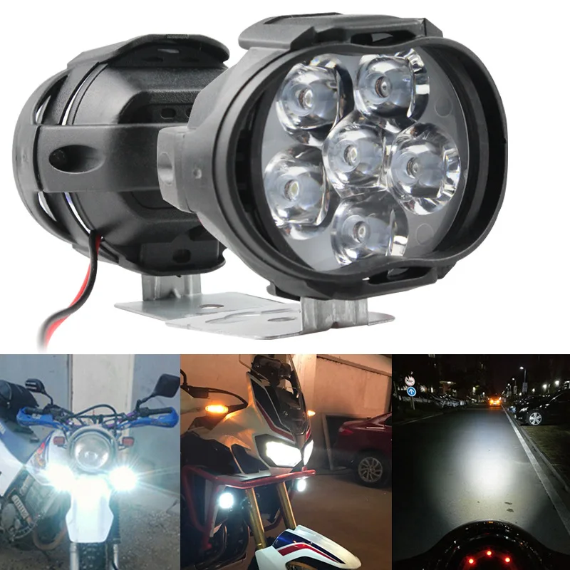 

2pcs Motorcycle Headlight 6 LED Lights White SpotLights Electric Vehicle Scooters Lamp High Brightness Modified Auxiliary Bulbs