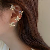 new silver plated metal butterfly ear clips without piercing for women sparkling zircon ear cuff clip earrings wedding jewelry