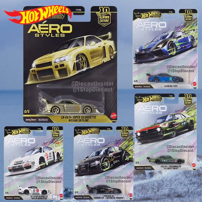 Фото Коллекционная модель автомобиля Aero Styles Premiums Series Fpy86 Hot Wheels: Nissan Skyline GTR, Audi A4, Nissan S15, Lexus RC, Chevrolet (из сплава) №1