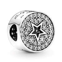 authentic 925 sterling silver moments pave star congratulations with crystal charm bead fit pandora bracelet necklace jewelry