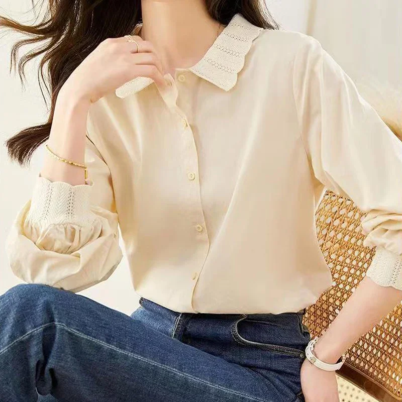 Осенний элегантный модный однотонный Стильный Нежный Топ с воротником Питер Пэн