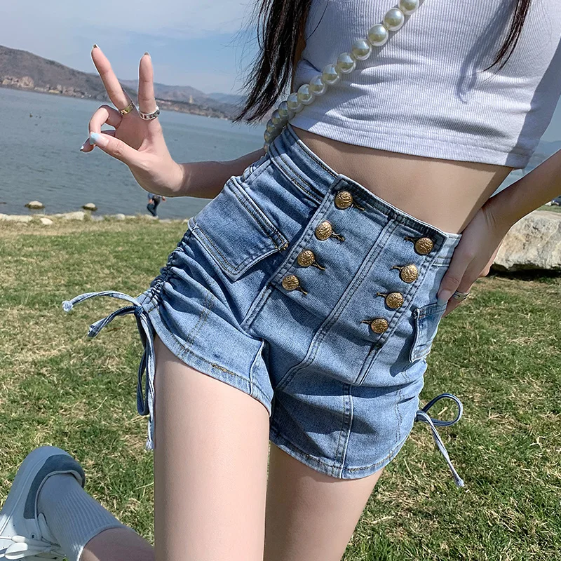 

Slim Fit Hip Wrap Women's Shorts High Waist 2022 Streetwear Straight Denim Korean Style Fashion Skinny Ladies Jeans