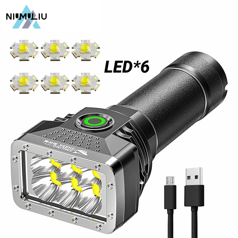 

C2 6LED Flashlight USB Rechargeable LED Torch High Brightness Power Display Emergency Powerful Long Range for Outdoor Camping