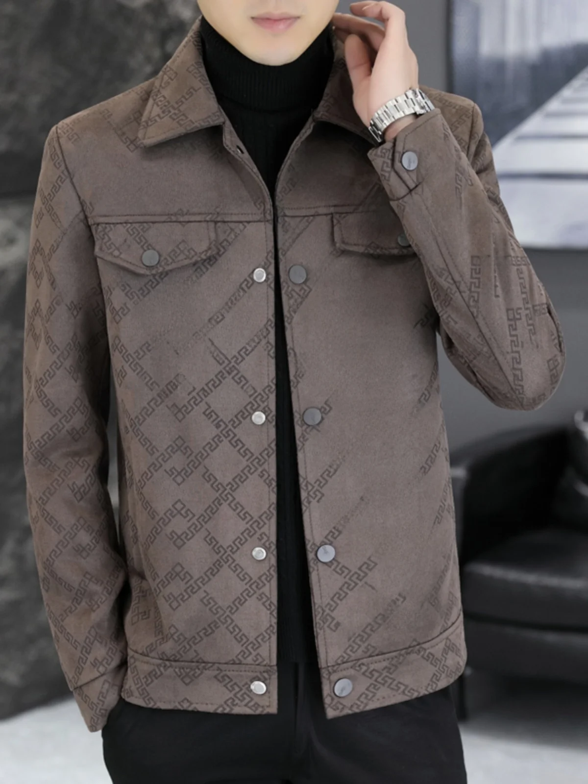 Новая осенне-зимняя замшевая куртка мужская модная шерстяная с лацканами