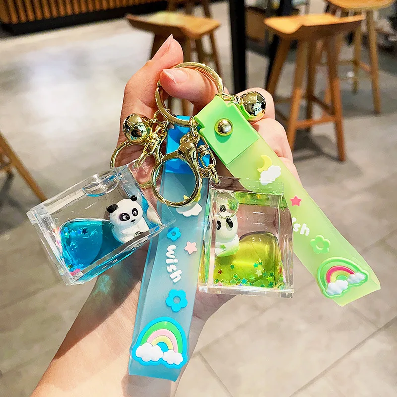 

Cute Panda Floating Bottle Cartoon Trend Keychain Female Exquisite Creative Net Red Bag Couple Pendant Gift Jewelry Wholesale