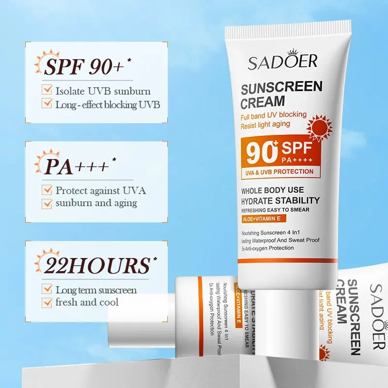 Фото SADOER SPF 90+ Солнцезащитный крем для лица, защита для всего тела, устойчивый к солнечному УФ-излучению, восстанавливающий солнечный блокатор, солнцезащитный крем для лица №1