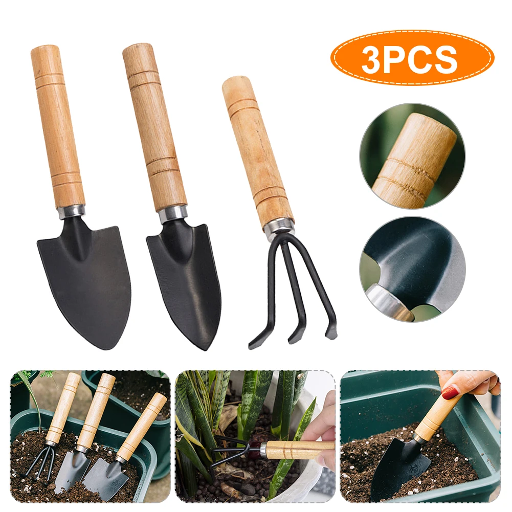 

3pcs Mini Gardening Tool Set With Rake Trowel Shovel Portable Garden Hand Tool For Potted Succulent Flowers Seedlings Loose Soil