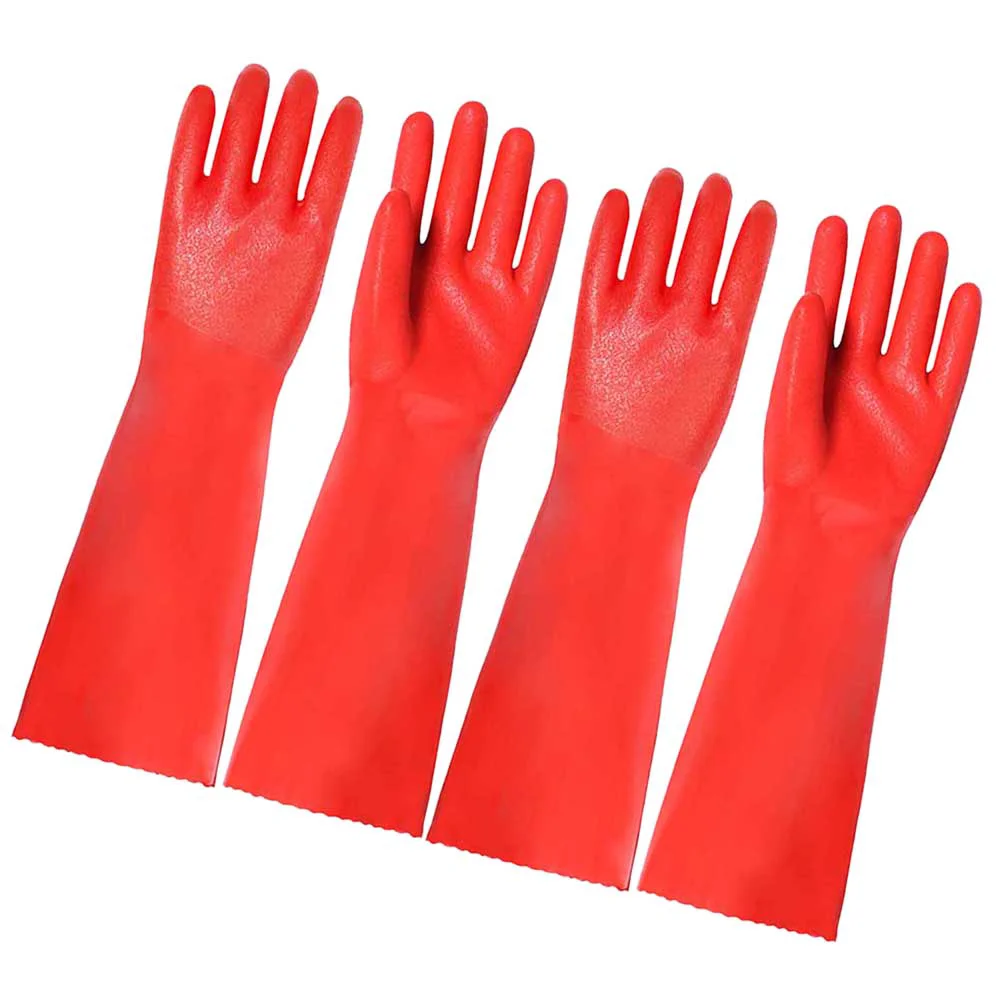 

2 Pairs Dishwashing Gloves Thicken Kitchen Cleaning Gloves Non-slip Housework Gloves for Home Shop (Length 35cm, Red)