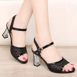 

Сандалии для женщин, новинка 2022, женская обувь на толстом каблуке, модные туфли с открытым носком, туфли на среднем каблуке, женская обувь