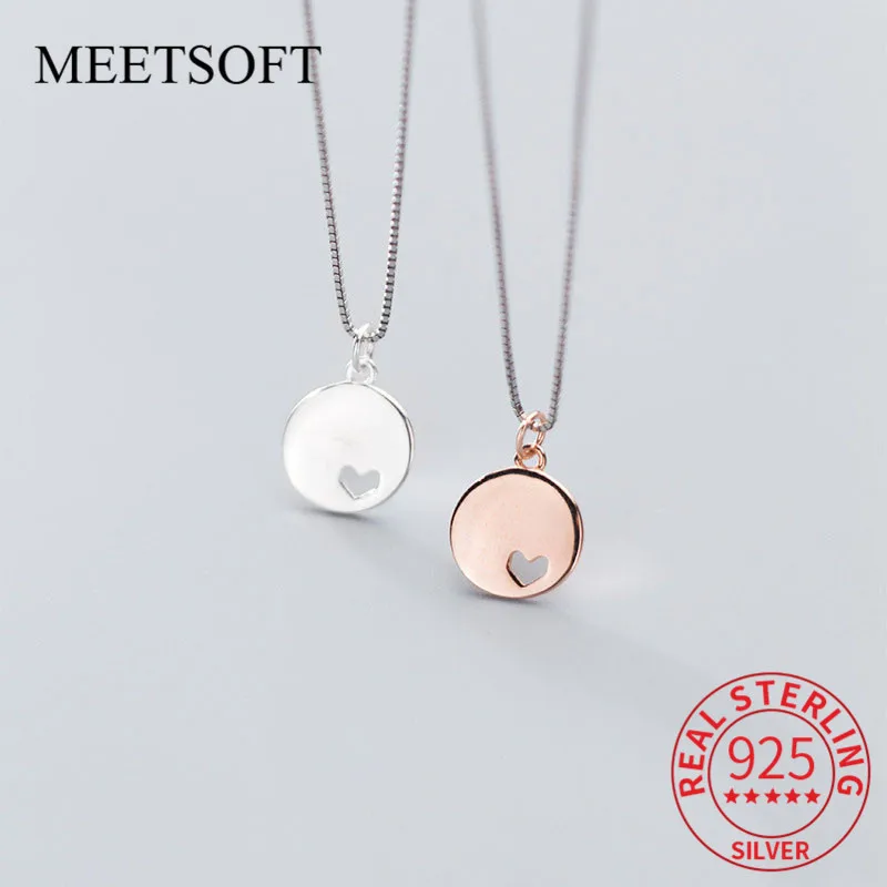 

MEETSOFT Lovely 925 Sterling Silver Minimlist Hollow Heart Round Pendant Charms DIY Handmade Fine Jewelry Necklace Accessory