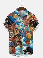 molilulu mens fashion vintage clothing dragon print casual breathable short sleeve hawaiian shirt
