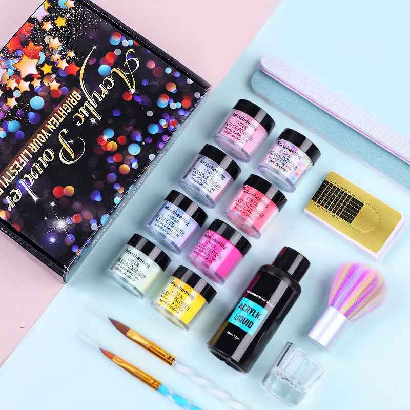16PCS Set For Building Acrylic Gel DIY Nail Extension Kit With Holographic Powder Liquid Manicure Design Art Decor |