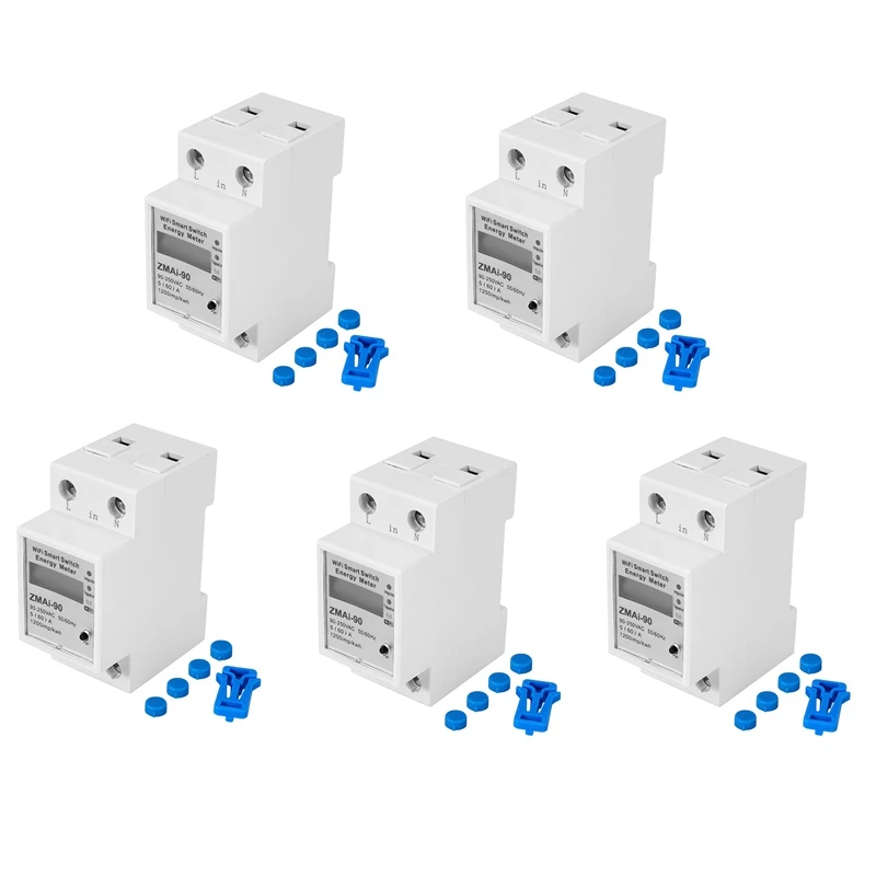 

5X Wifi Smart Power Meter Switch Power Consumption Energy Monitoring Meter 110V 220V Din Rail