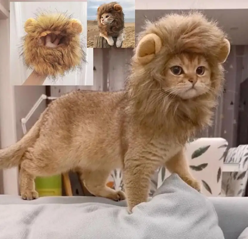

Lion Wig Costume Cats Accessories Cute Funny Small and Medium-Sized Pet Accessories Lion Mane for Cat Pet Decor L1W0