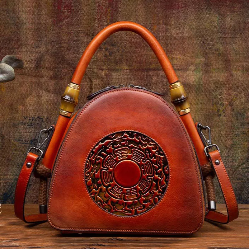 

EUMOAN New Europe and America women's satchel handbag leather embossed rub color retro handbag women's head layer cowhide bag