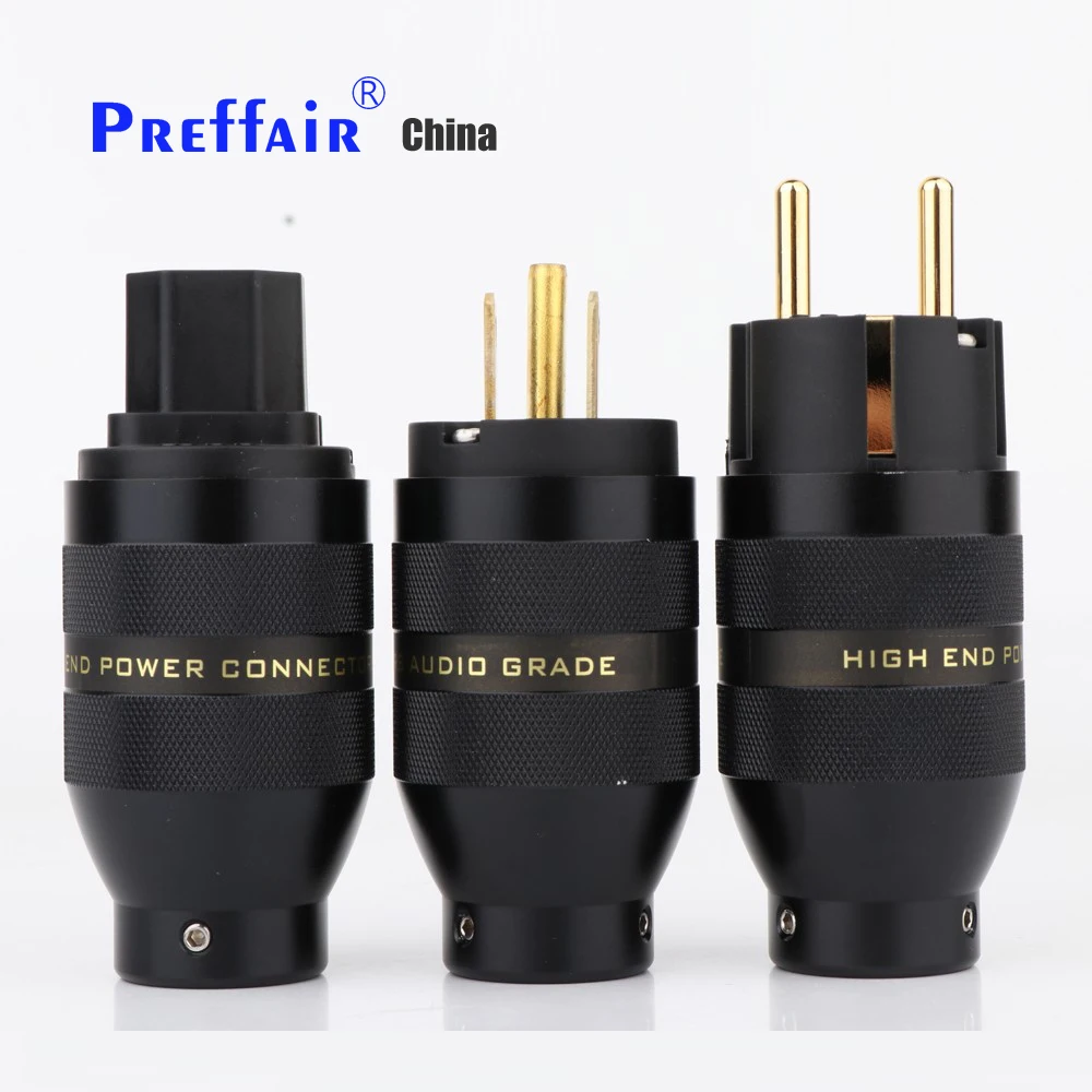 

Preffair Aluminium Alloy Gold Plated US/EU Schuko Version Power Plug Connector Extension For Cable Adapter