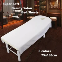 soft white bed covers massage treatment table cover polyester cosmetic salon sheet professional spa sheets with hole breathable