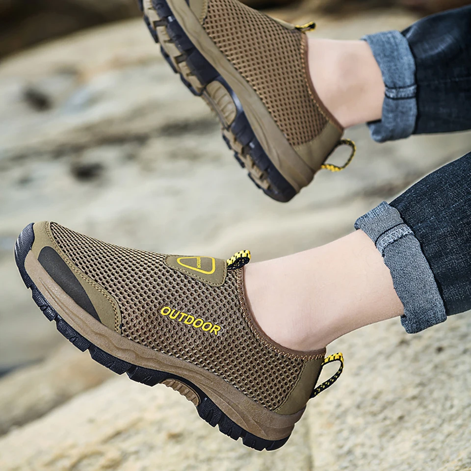 Loekeah Outdoor Travel Shoes Breathable Men's Hiking Shoes Non-slip Wear-resistant Climbing Walking Footwear Slip-On Sneakers