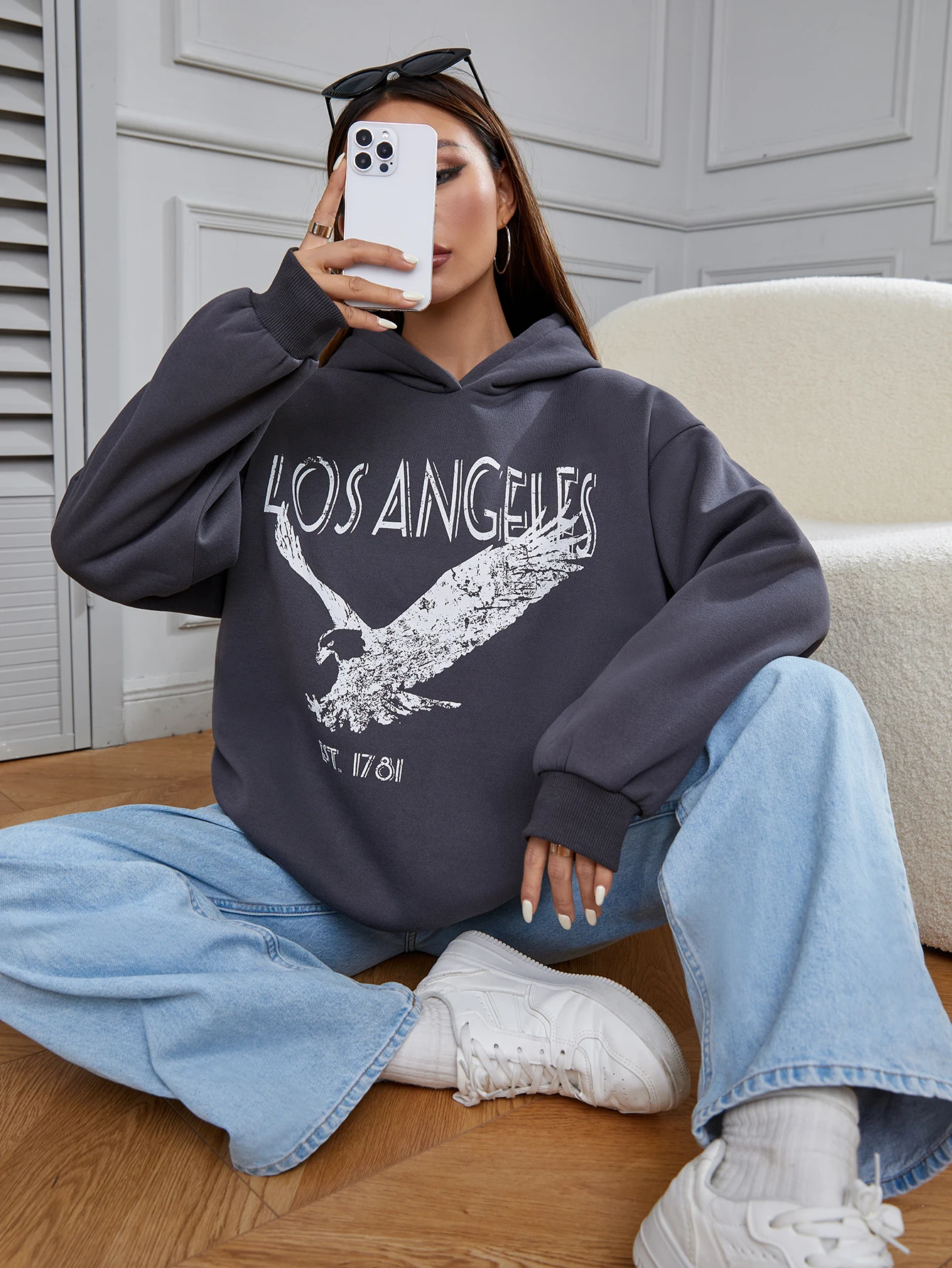 Женская повседневная толстовка с капюшоном на весну/осень повседневный стиль