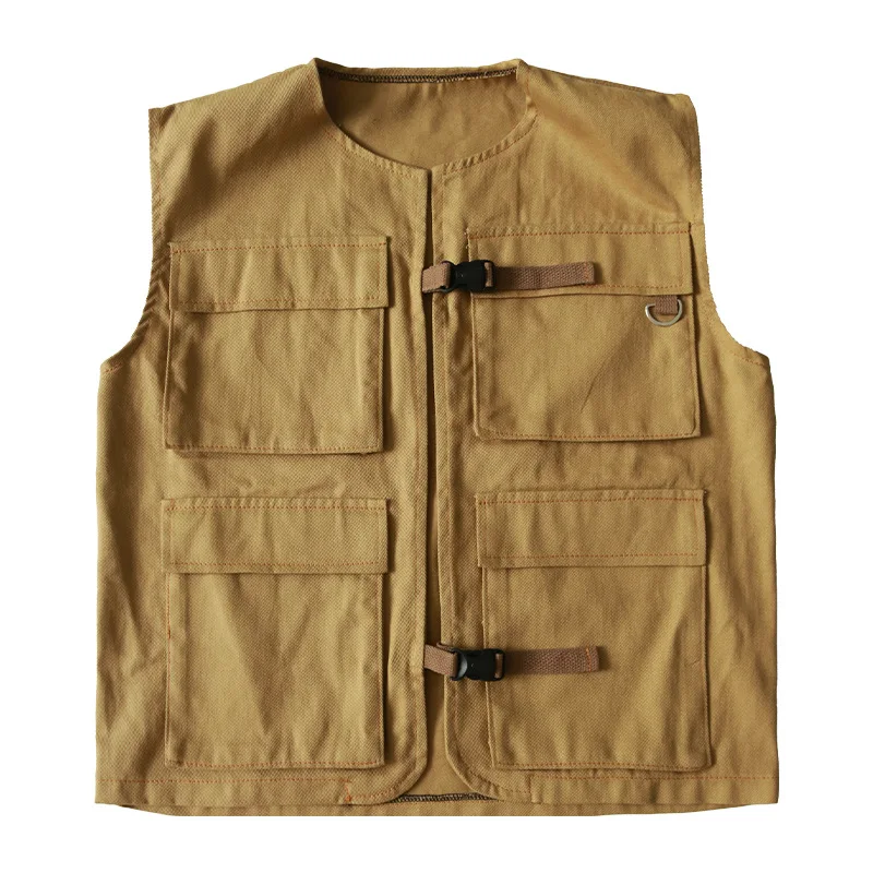 

Photographer Waistcoat Male Work Sleeveless Jacket Multi-pocket Japanese Functional Work Vest For Director Reporter Loose Top