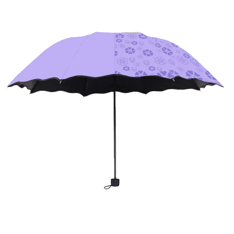 

Женский зонт с солнечным светом, цветущий в воде, меняющий Цвет Зонт, тройной складной черный резиновый солнцезащитный Зонт с УФ-лампой