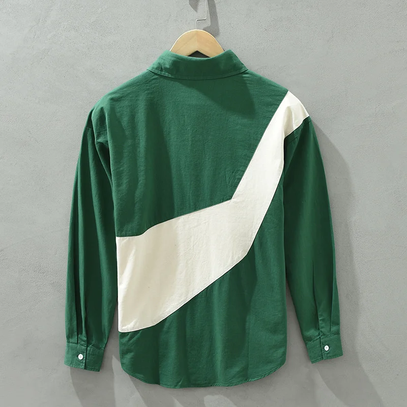

2022 Autumn Winter New Splicing Contrast Color Men Casual Shirts Fashion Trend Versatile Loose Cotton Long Sleeve Tops C2122