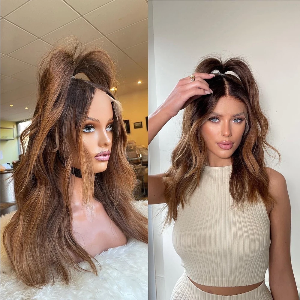 HD Caramel Blonde with Dark Ash Roots 100% Cheap Virgin Hair Lace Front Wig Glueless 13x6 Preplucked Hairline Natural Wave 180%