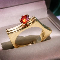 luxury yellow gold filled red zircon stone ring for women silver plate charms crossed design crystal wedding engagement jewelry