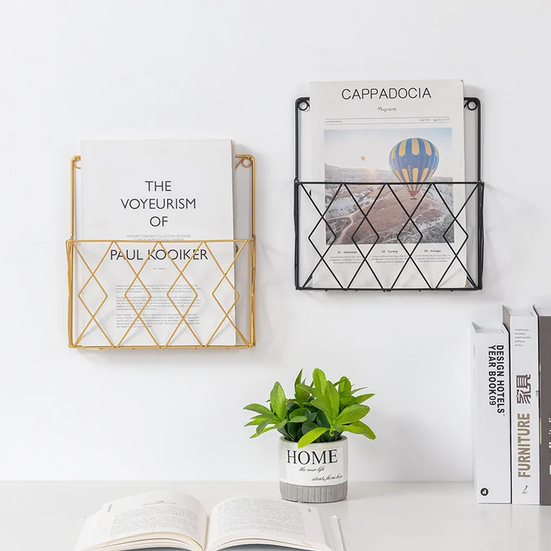 

Simple Modern Wrought Iron Wall Storage Rack Home Decoration Living Room Bedroom Corridor Wall Magazine Newspaper Storage Rack
