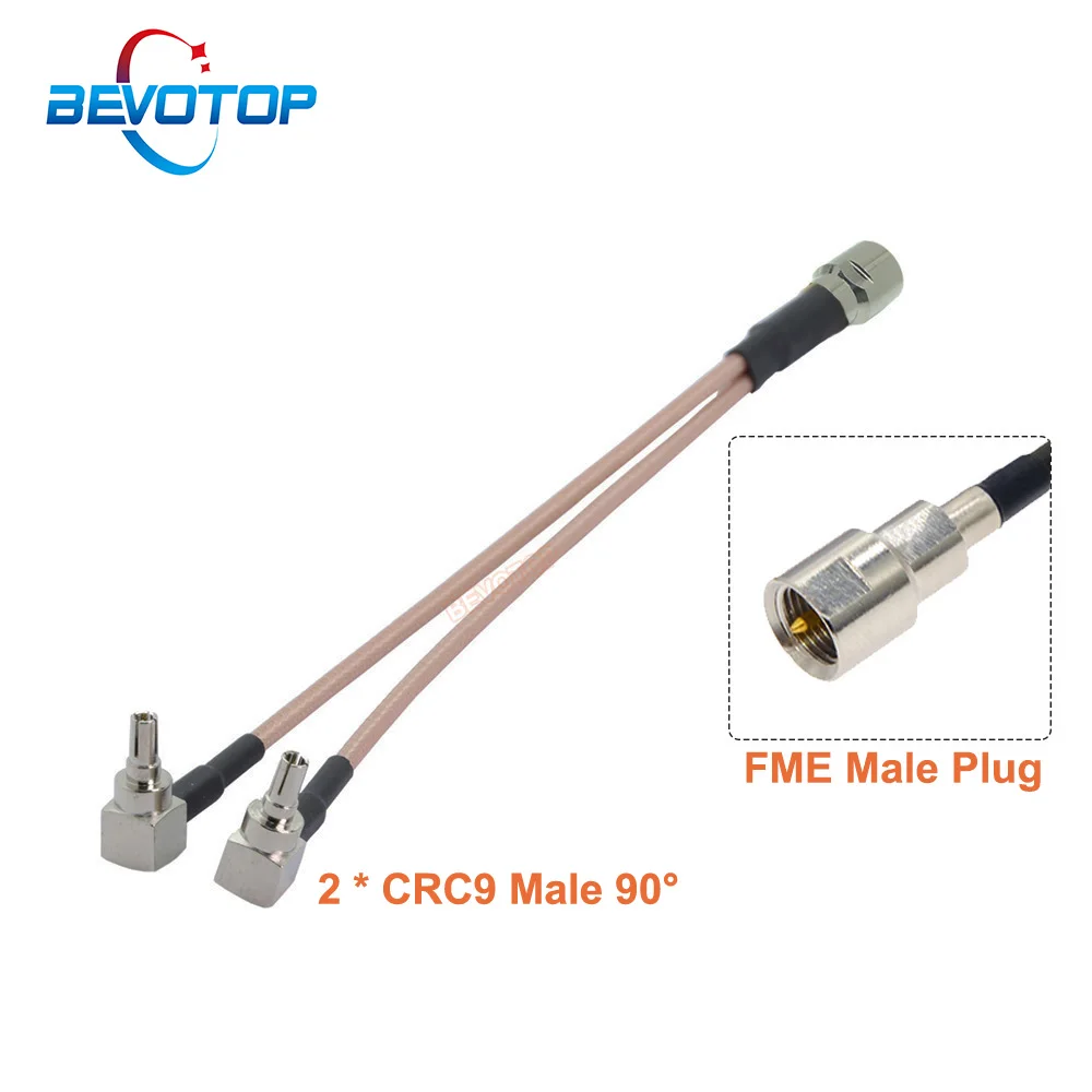 

FME Male to Dual CRC9 Male Right Angle Plug Y Type Splitter Combiner RG316 Pigtail RF Coaxial Cable for 3G 4G Modem 15CM 6"