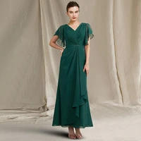 vintage chiffon ankle length mother of the bride dresses cap sleeve pleat solid color zipper back wedding gust party gown a line