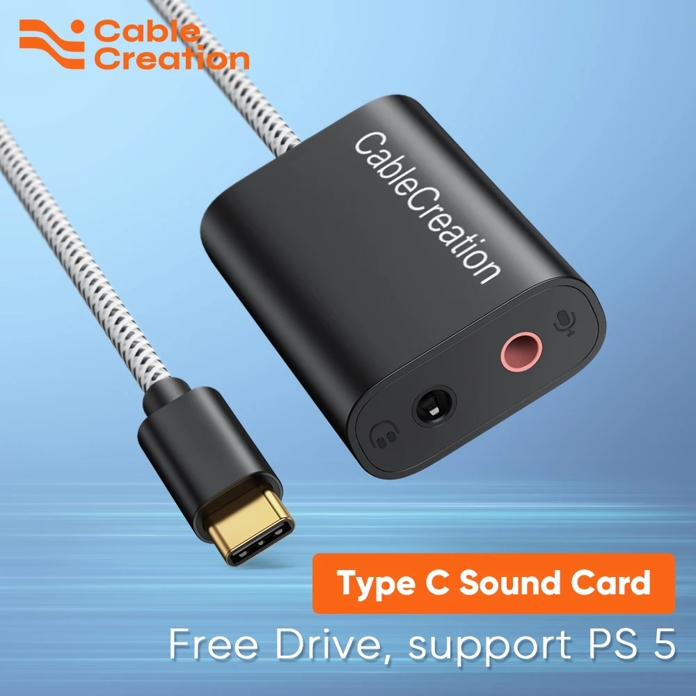 

CableCreation Type C Sound Card External Stereo USB C to 3.5 mm Microphone Adapter Audio Jack For Macbook Pro iPad S20 S21Ultra