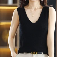 100 pure goat wool knitted sling female v neck sleeveless spring and summer new style