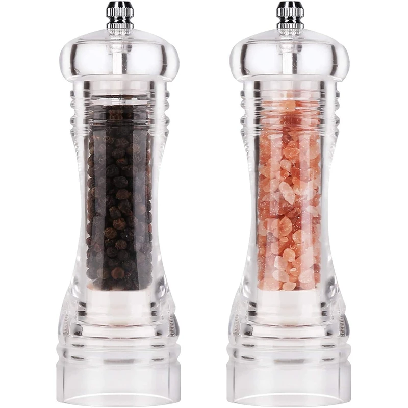 

2 Pieces Pepper Mill, Spice Mill,Salt Mill,Acrylic Salt And Pepper Mill, Manual Mill Set, For Himalayan Salt, Refillable