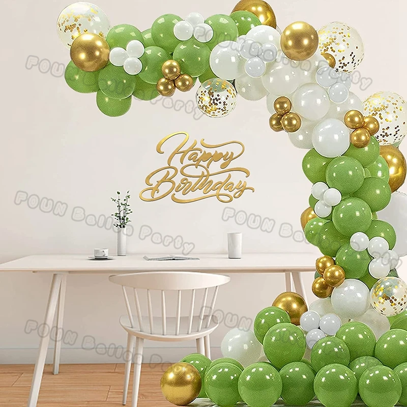 

Зеленые Белые воздушные шары, гирлянда, ранний день рождения, свадьба, вечеринка, золотые металлические конфетти, латексные воздушные шары, ...