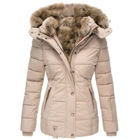 2022 winter zipper fur collar medium long thicken hooded coat slim parka cotton padded jacket overcoat plus size women clothing