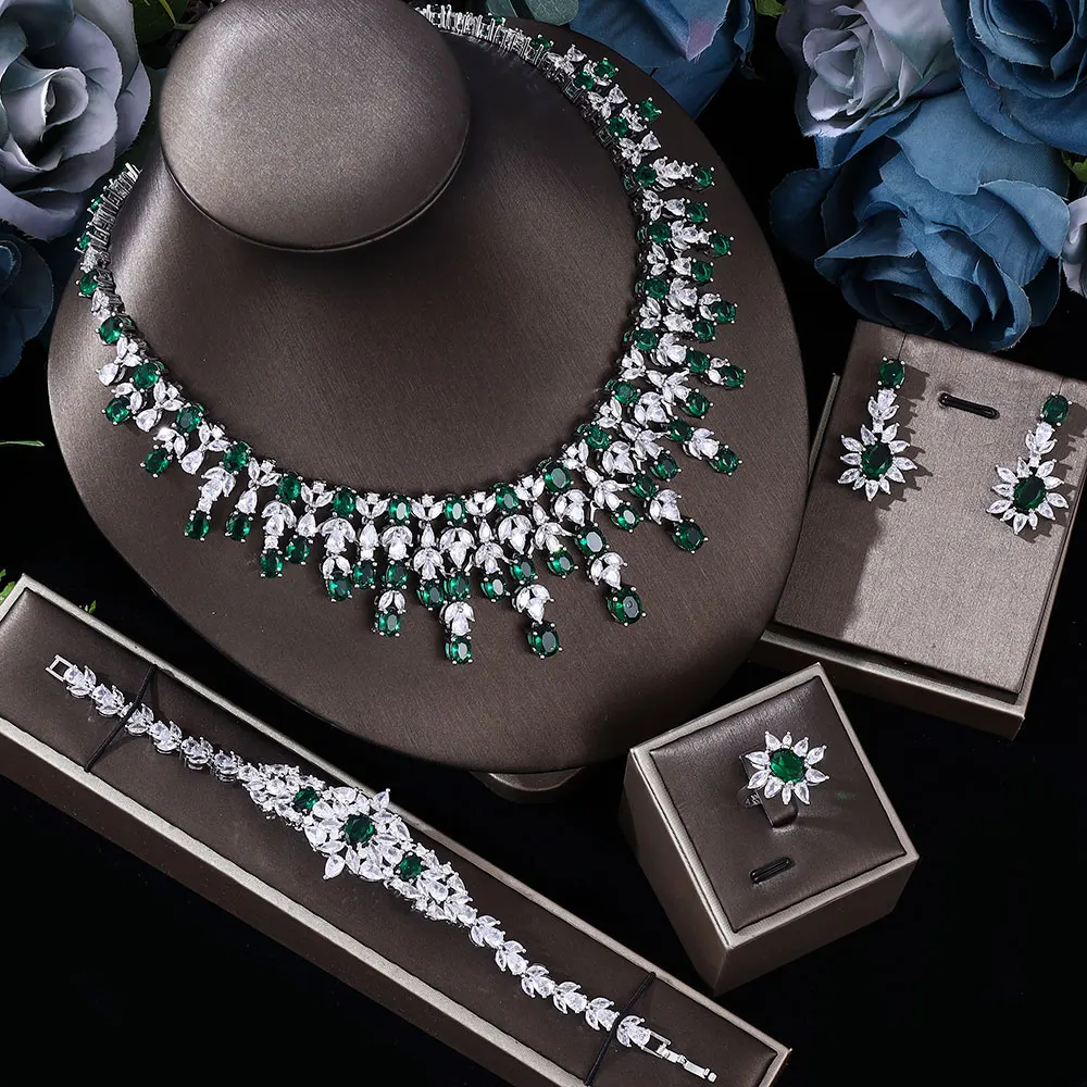 

Ingenious DZ-372 Luxury Geometric 4PCS UAE Jewelry Set For Women Wedding Party Zircon Indian African DUBAI Bridal Jewelry Set