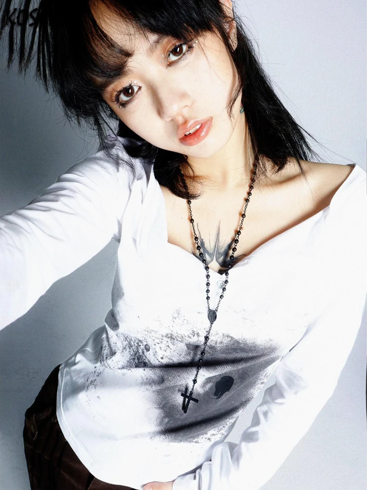 Футболка женская базовая с длинным рукавом и принтом в стиле Харадзюку |