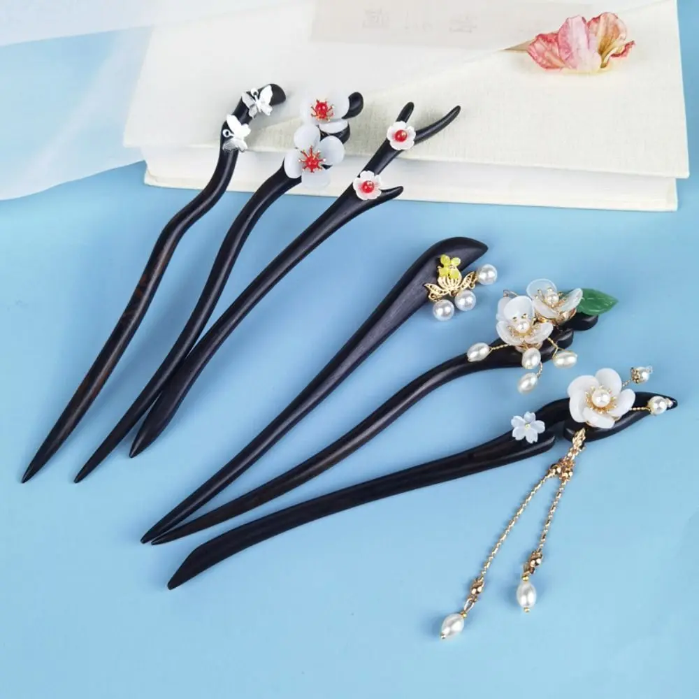 

Pendant Flower Hair Fork Hairstyle Design Tool Chinese Hairpin Women Hair Accessories Tassel Hair Stick Ebony Headdress