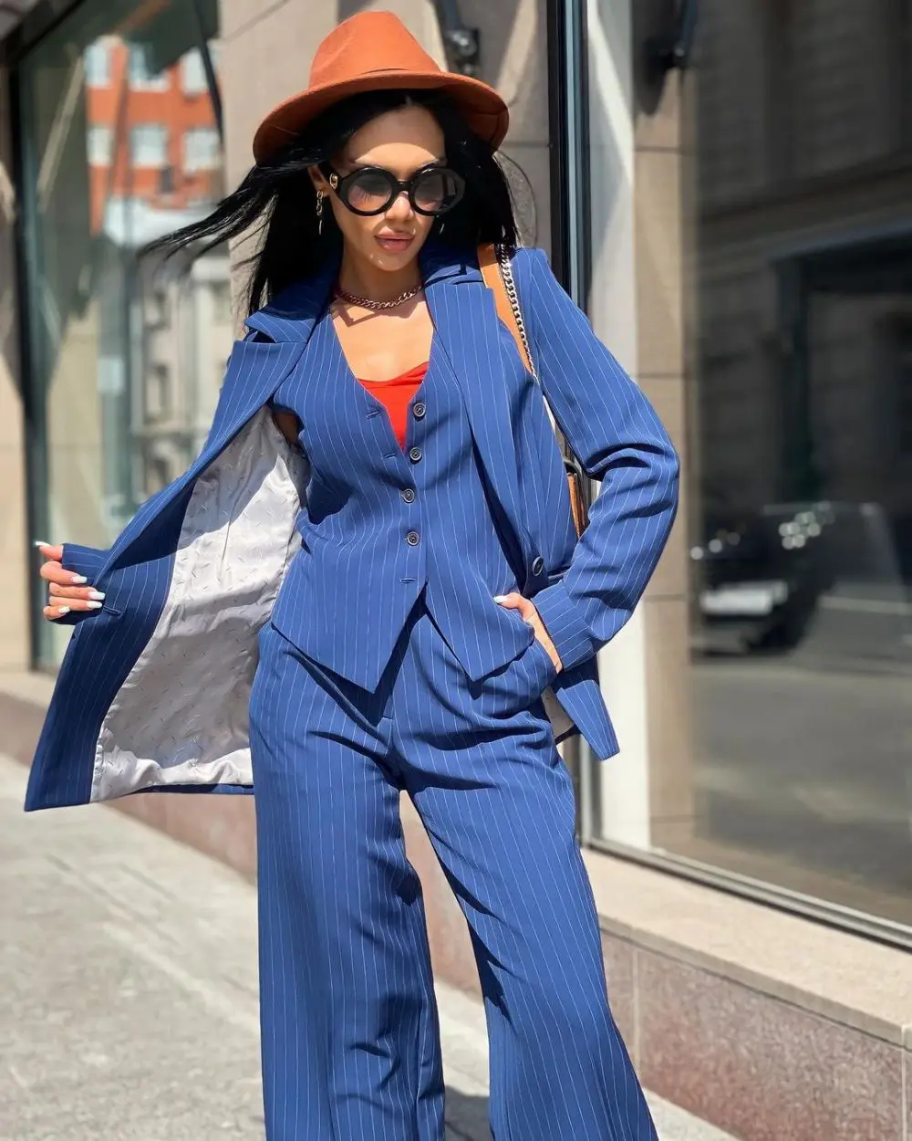 2023 Spring Stripe Women Suits Business Slim Fitted Pant Sets 3 Pieces Jacket+Waistcoat+Trousers British Office Ladies Pantsuit