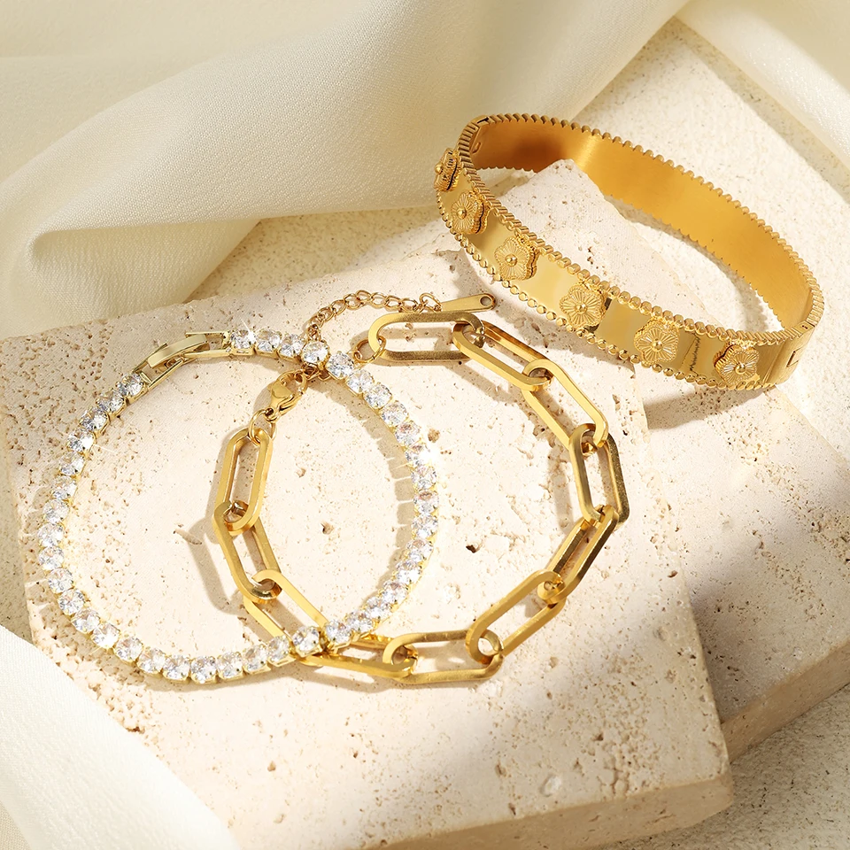 Женский Повседневный Браслет из нержавеющей стали с цветком сливы 5 листов